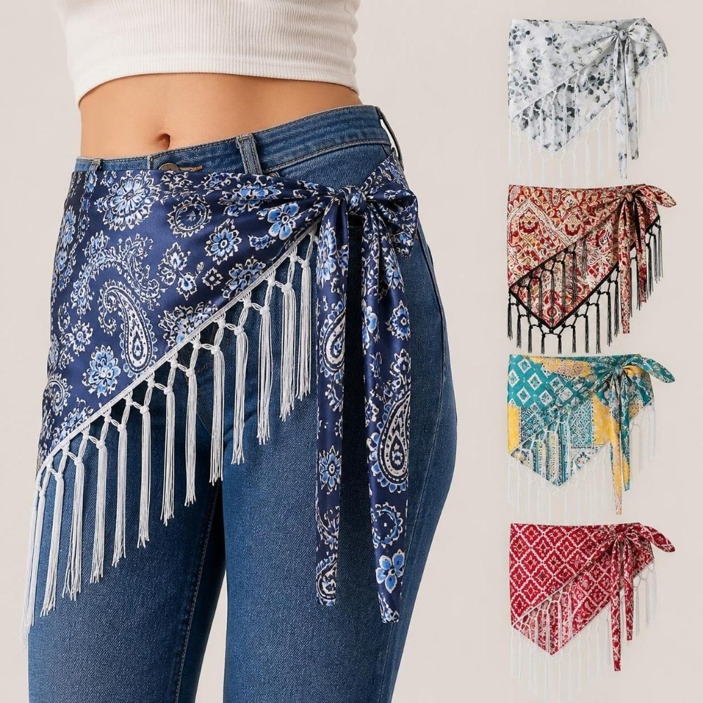 Y2K Ethnic Fashion - Ethnic Paisley Print Hip Scarf Self-tie