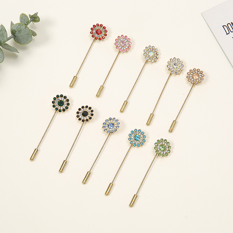 Ethnic Fashion Accessories - Double-Layered Flower Diamond One-Word Brooch Pins